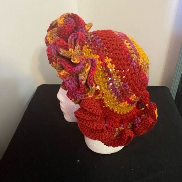Handcrafted Crochet multi-color ruffle bucket hat - Picture 2 of 4